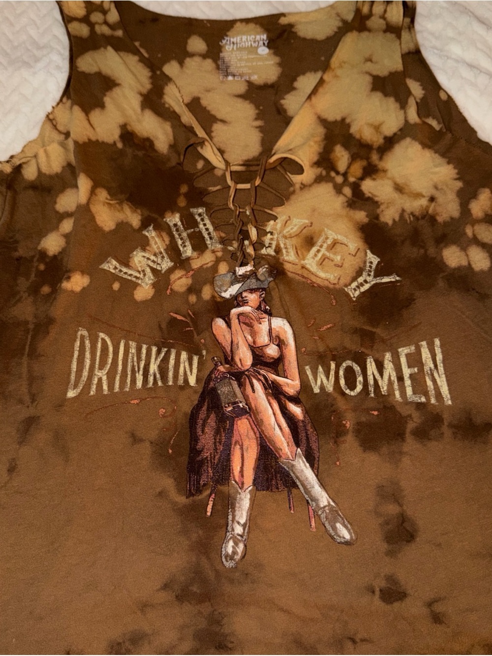 Brown Tie-Dye Lace-Up Tank Top - Whiskey Drinkin' Women NWT M